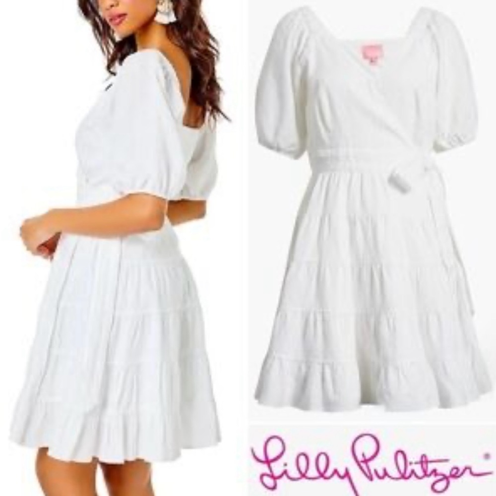 NWT Women's Lilly Pulitzer White Solid Short Sleeve Dress Size 8